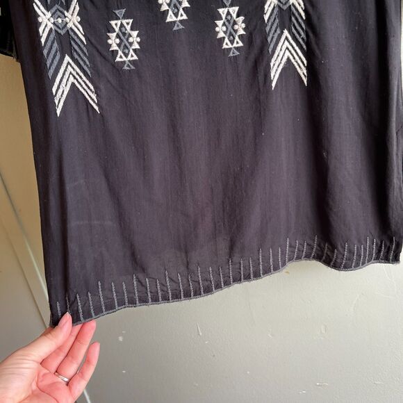 Monoreno Black White Embroidered Tunic Dress Tassel Boho Lightweight - Small - Picture 6 of 8